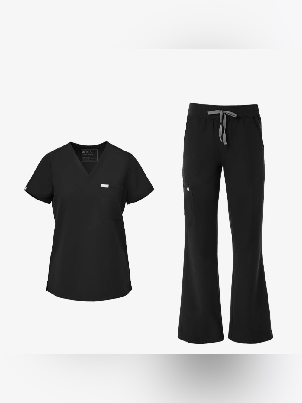Figs Black V-Neck Scrub Top and Drawstring Pants